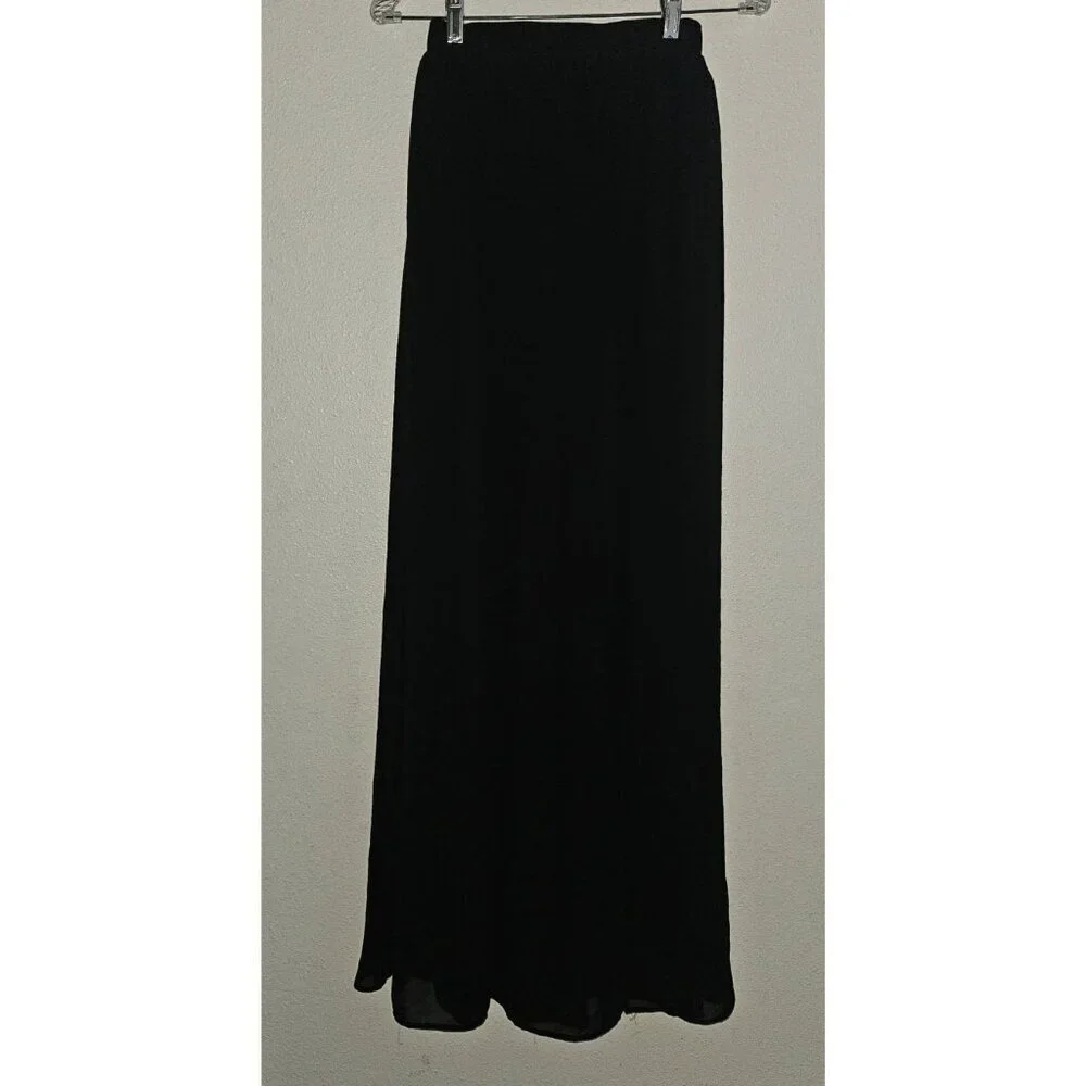 Lulus Solid Black Maxi Skirt Long Sheer Layer Slit Lined Women's XS